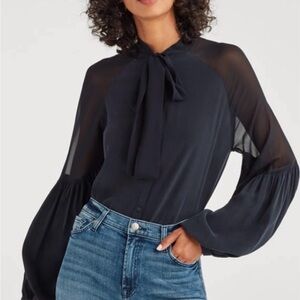 7 For All Mankind Black Tie Neck Silk Chiffon Blouse